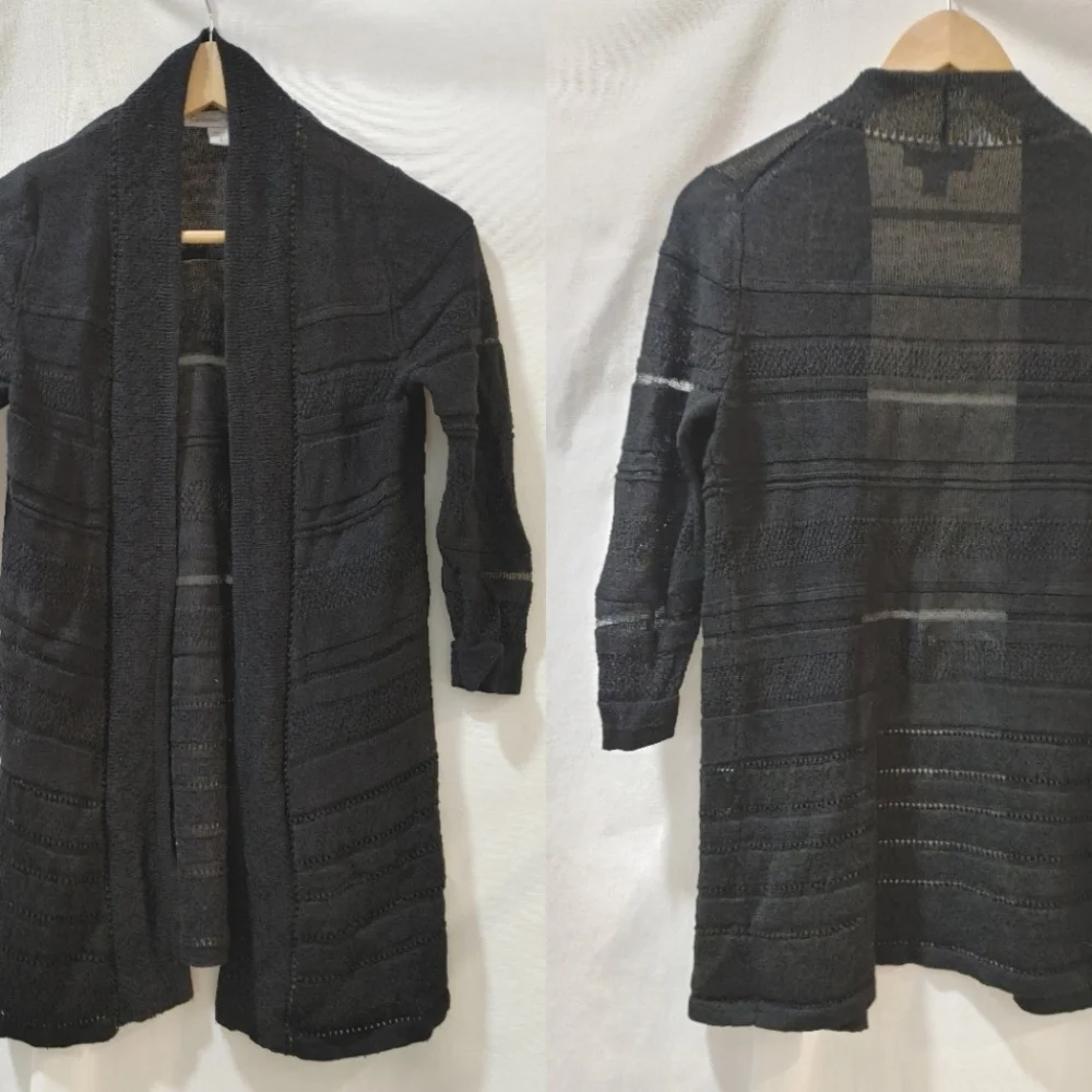 Coldwater Creek Open Front Lightweight Cardigan Longer Linen Blend Black Small S